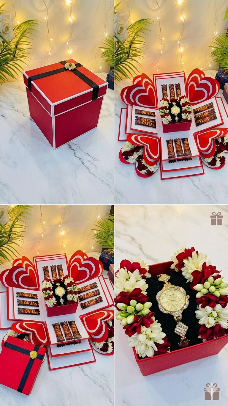 Special Chocolate Surprise Explosion Gift Box - 3-Layer Luxury Gift with Watch & Chocolates