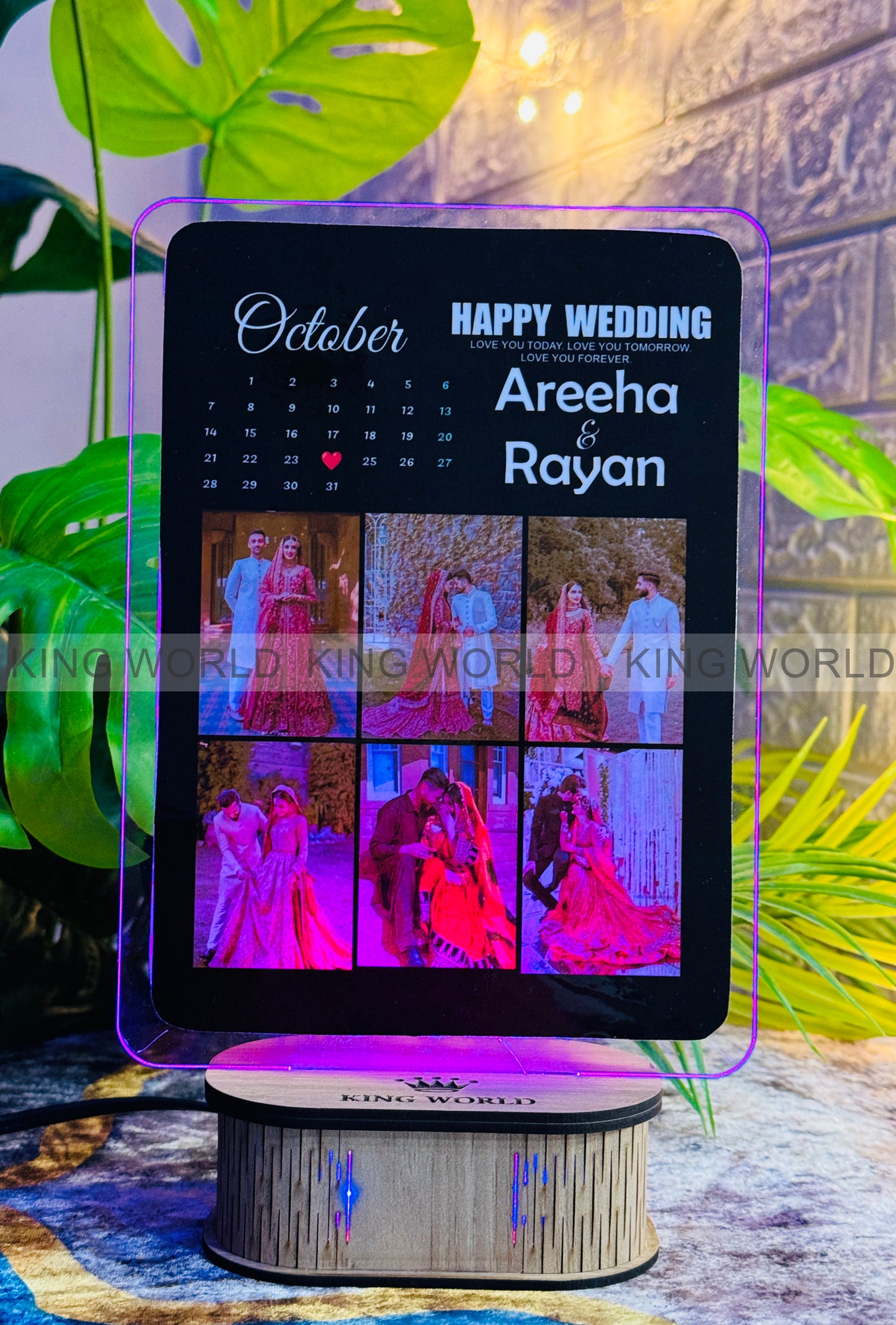 Square Shape Customized Led Acrylic Picture Lamp - Multi Light. Celender date Design