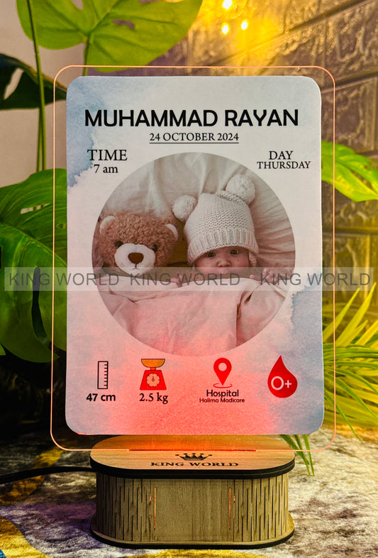 Customized Baby Birth Details Acrylic LED Lamp - Personalized New Born Gift