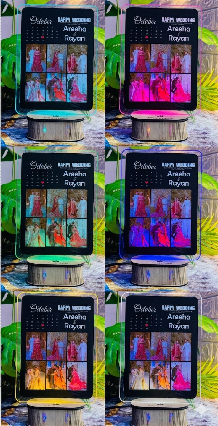Square Shape Customized Led Acrylic Picture Lamp - Multi Light. Celender date Design
