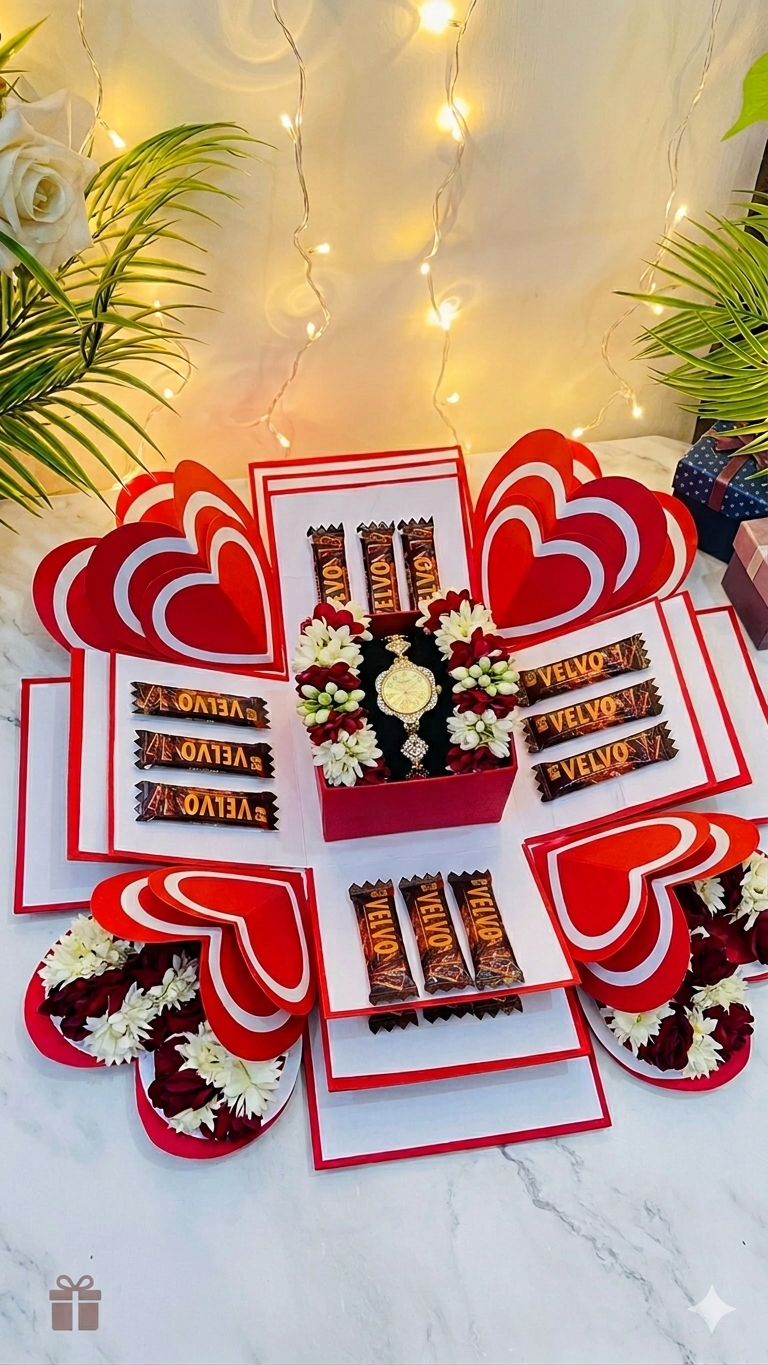 Special Chocolate Surprise Explosion Gift Box - 3-Layer Luxury Gift with Watch & Chocolates