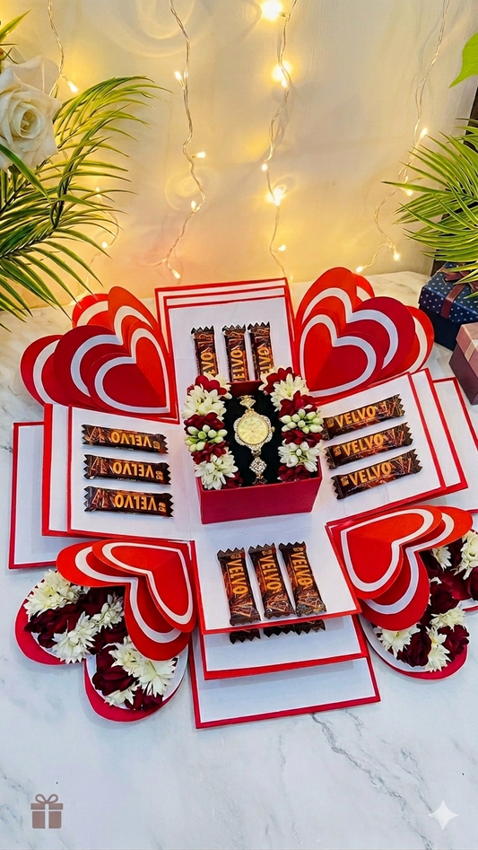 Special Chocolate Surprise Explosion Gift Box - 3-Layer Luxury Gift with Watch & Chocolates